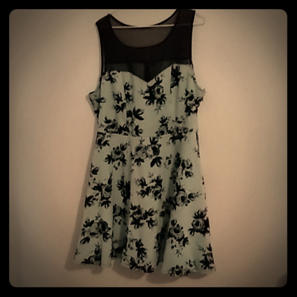Plus Sized Pale Blue Retro Velvet Flower Dress XXL